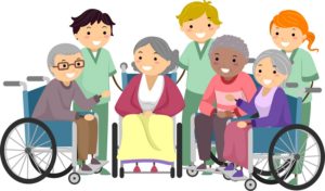 Illustration of Senior Citizens Chatting with their Caregivers