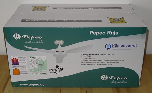 Verpackung und Lieferung des Pepeo Raja Deckenventilators im Test